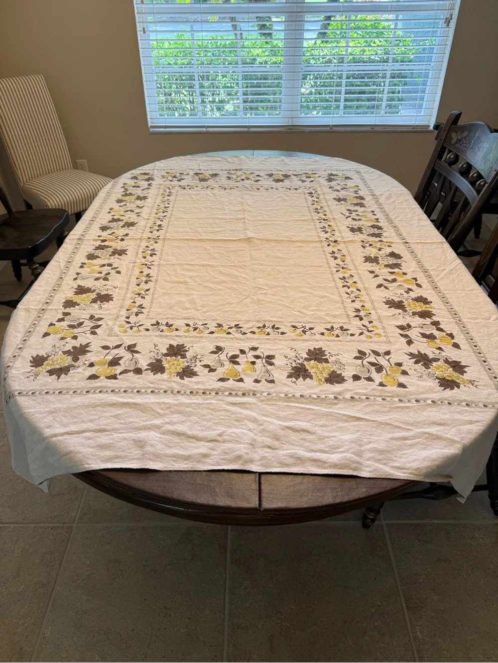 Vintage Mid-Century Linen Tablecloth Fruit Pattern 56” x 70”
